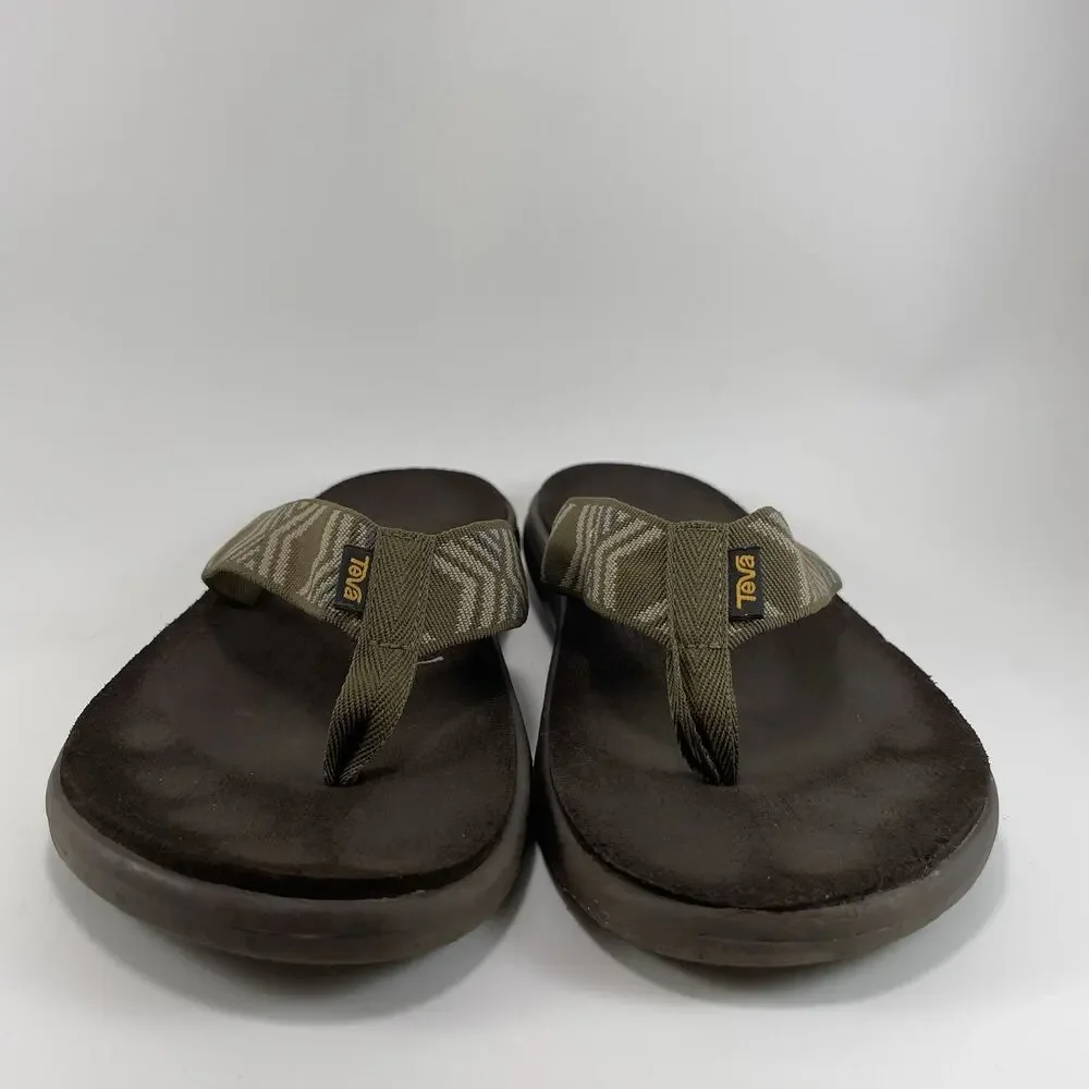 Teva Voya Canvas Flip Flops Mens Size 9 Olive Green Sandals Beach Pool Comfort